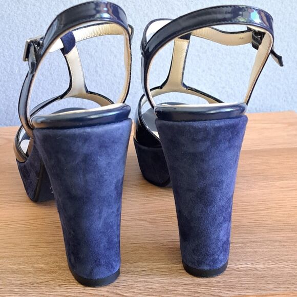 Vernissage Blue Suede Sandals Leather Slingback Heels Womens 9 US 39 EU T-Strap - Picture 3 of 14